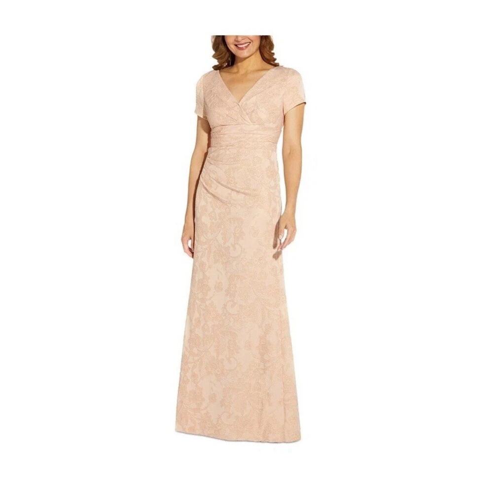 Adrianna Papell Blush Pink V-Neck Midi Dress